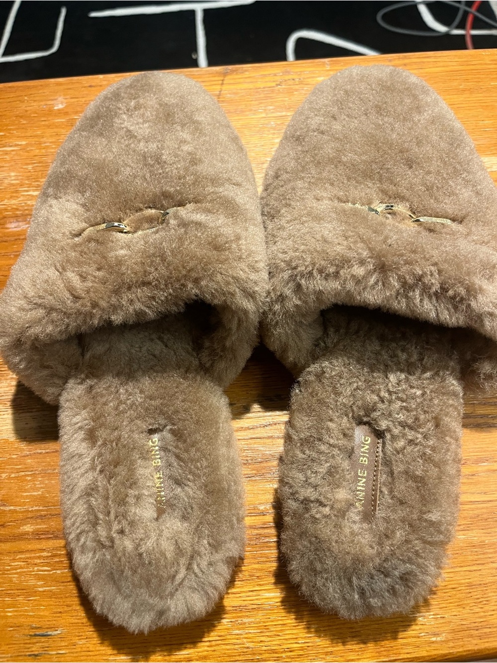 Anine Bing Shearling Plush Slip on Loafers Mules Camel / Yellow Gold SZ 38 - Picture 11 of 11